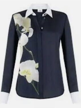 Altuzarra For Target Navy Button-Down Shirt with White Floral Accent